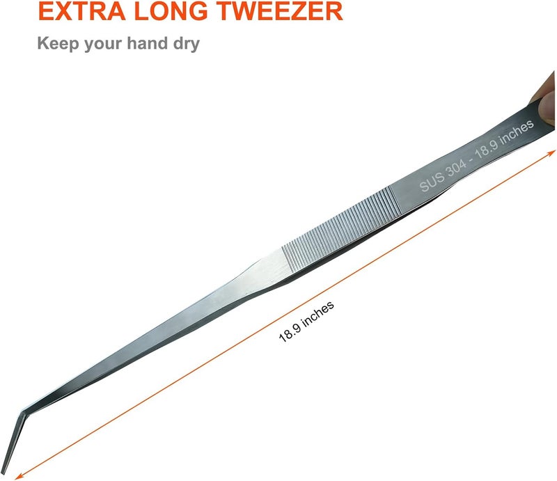 Fecsam Extra Long Tweezers, Feeding Tongs, 18.9 inch Aquarium Stainless Steel Large Aquascape Tools for Fish Tank, Terrarium，Aquascaping, Reptile Snake (Curved) - Image 5
